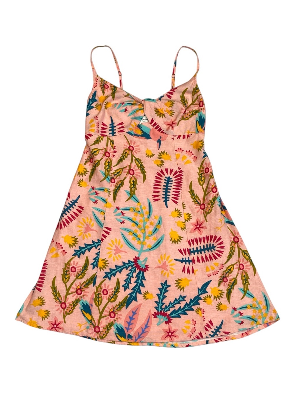 Jessica Simpson Pink Botanical Floral Smocked Summer Mini Dress Size Small